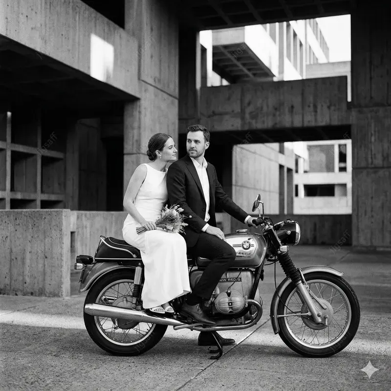 Black And White Wedding Motorcycle Photos