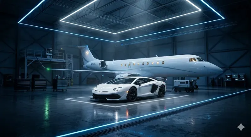 Cinematic Luxury Car Jet Hangar Neons