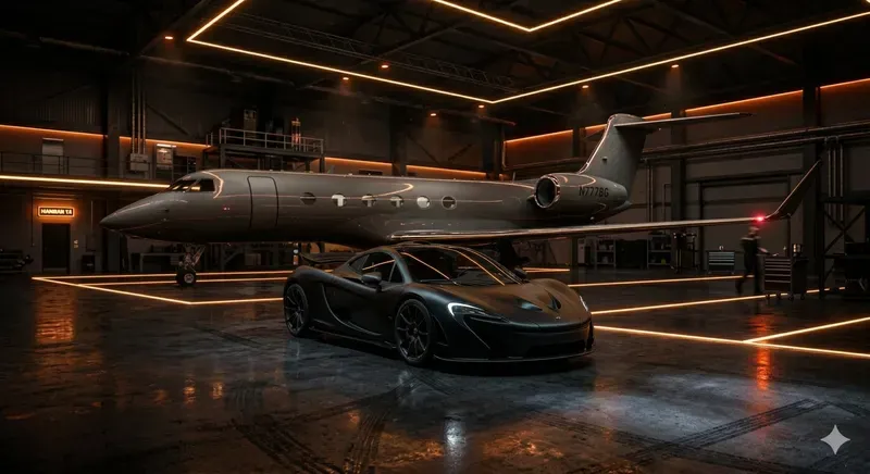 Cinematic Luxury Car Jet Hangar Neons