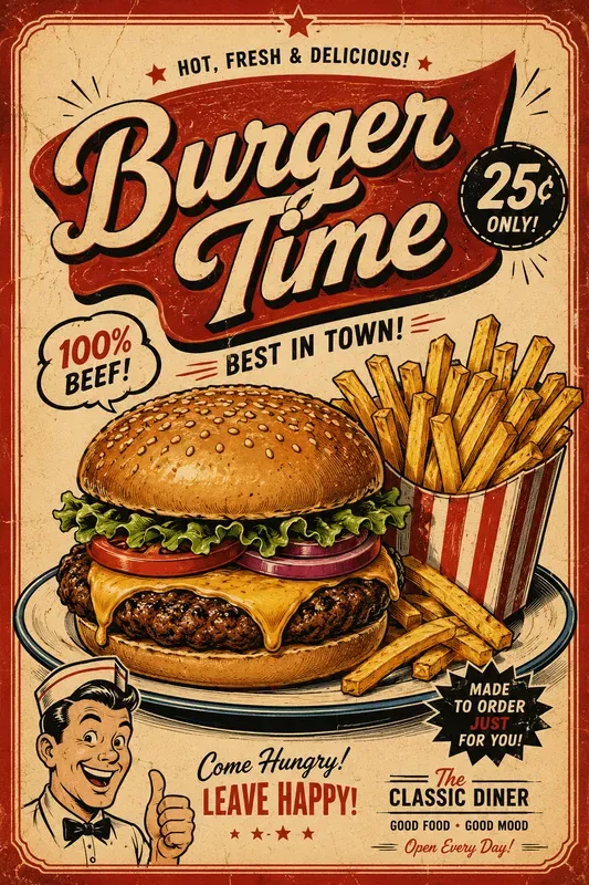 Vintage Diner Food Poster Packs