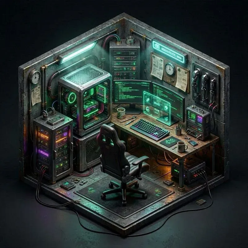 Isometric 3D Cyberpunk Gaming Rooms