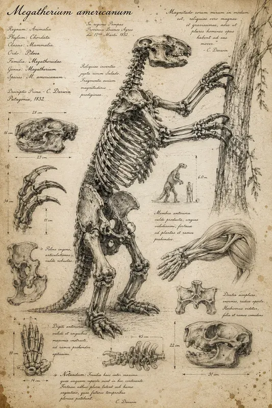 Vintage Paleontology Sketch Journal Art
