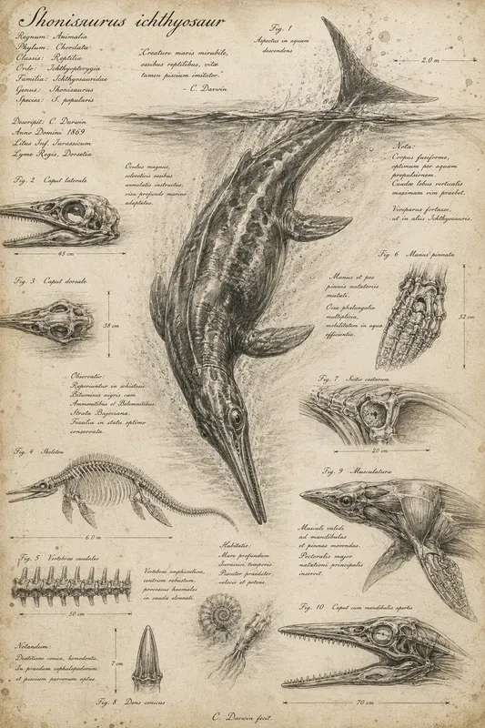Vintage Paleontology Sketch Journal Art