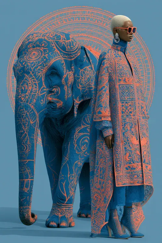 Cobalt Coral Folk Textile Art