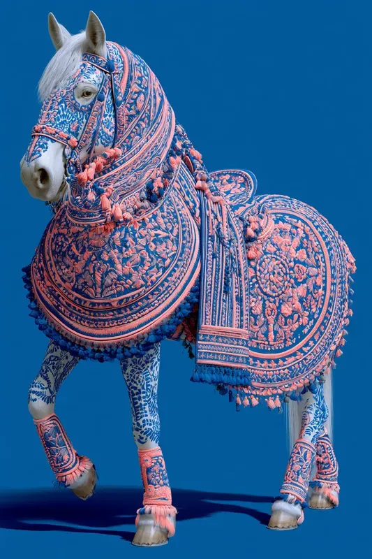 Cobalt Coral Folk Textile Art