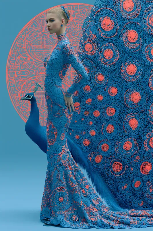 Cobalt Coral Folk Textile Art