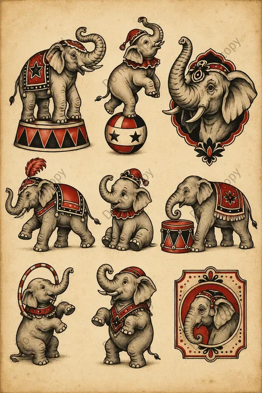 Vintage Circus Tattoo Flash Sheets