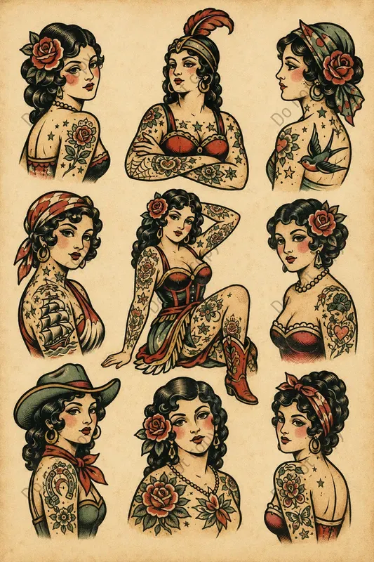 Vintage Circus Tattoo Flash Sheets