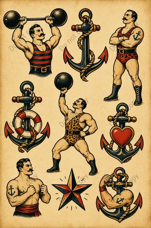 Vintage Circus Tattoo Flash Sheets