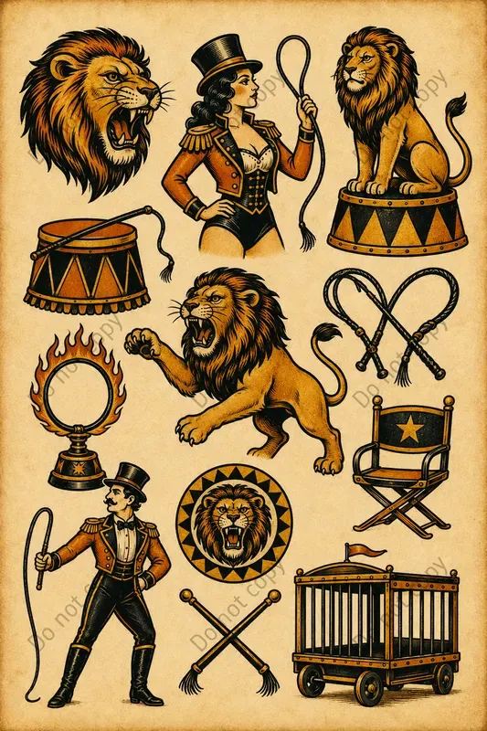 Vintage Circus Tattoo Flash Sheets