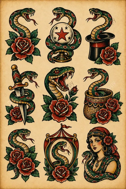 Vintage Circus Tattoo Flash Sheets