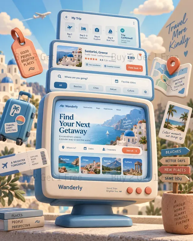 3D Clay Monitor UI Mockups
