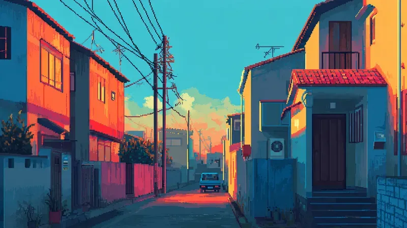 2D Retro Pixel Bg Sunset Glows