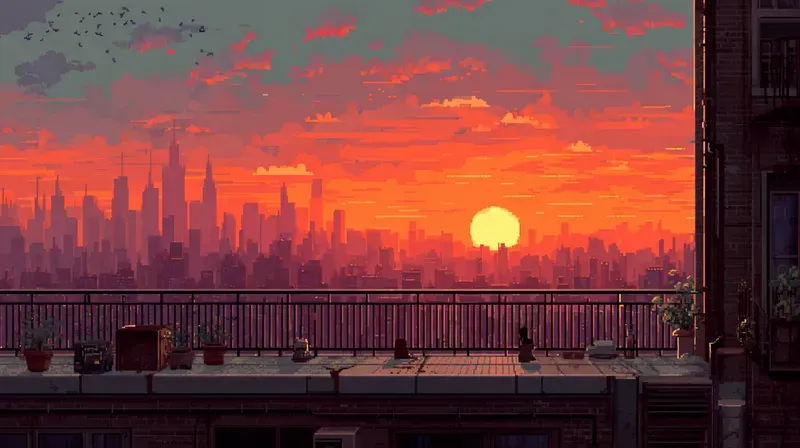 2D Retro Pixel Bg Sunset Glows