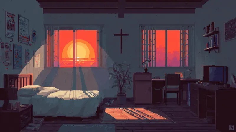 2D Retro Pixel Bg Sunset Glows