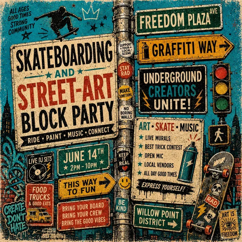 Handdrawn Urban Signpost Collage Posters