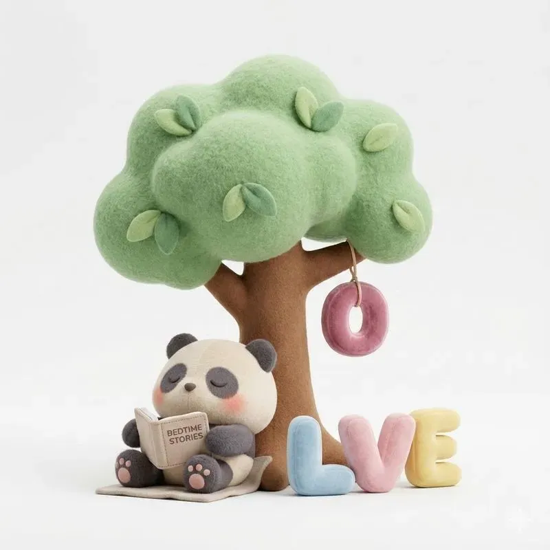 Cute Kawaii Plush Animals Under Trees