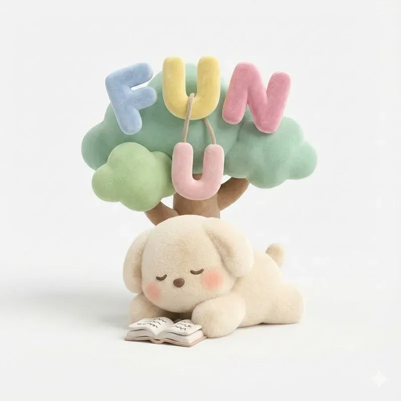 Cute Kawaii Plush Animals Under Trees