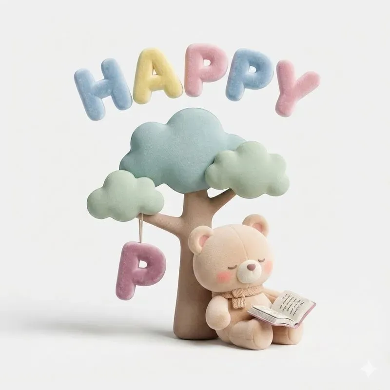 Cute Kawaii Plush Animals Under Trees