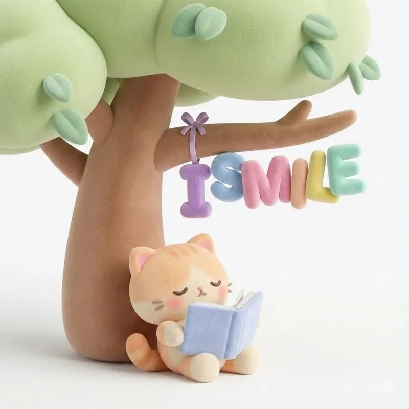Cute Kawaii Plush Animals Under Trees