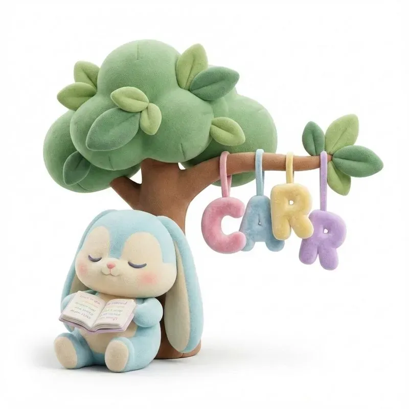 Cute Kawaii Plush Animals Under Trees