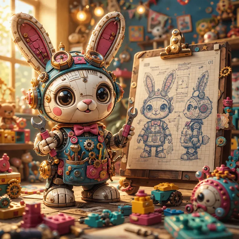 Robot Puppy Toy Builder Scene Art