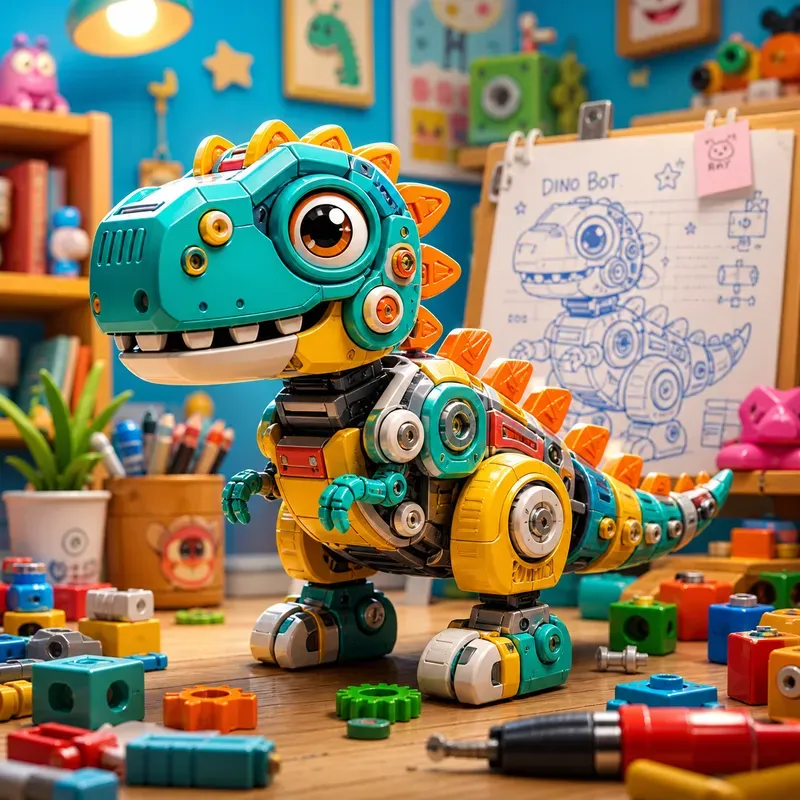 Robot Puppy Toy Builder Scene Art