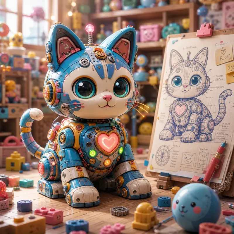 Robot Puppy Toy Builder Scene Art