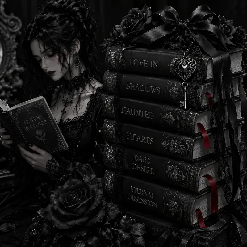 Dark Gothic Book Stack Aesthetics