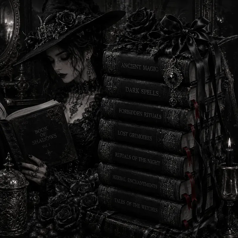 Dark Gothic Book Stack Aesthetics