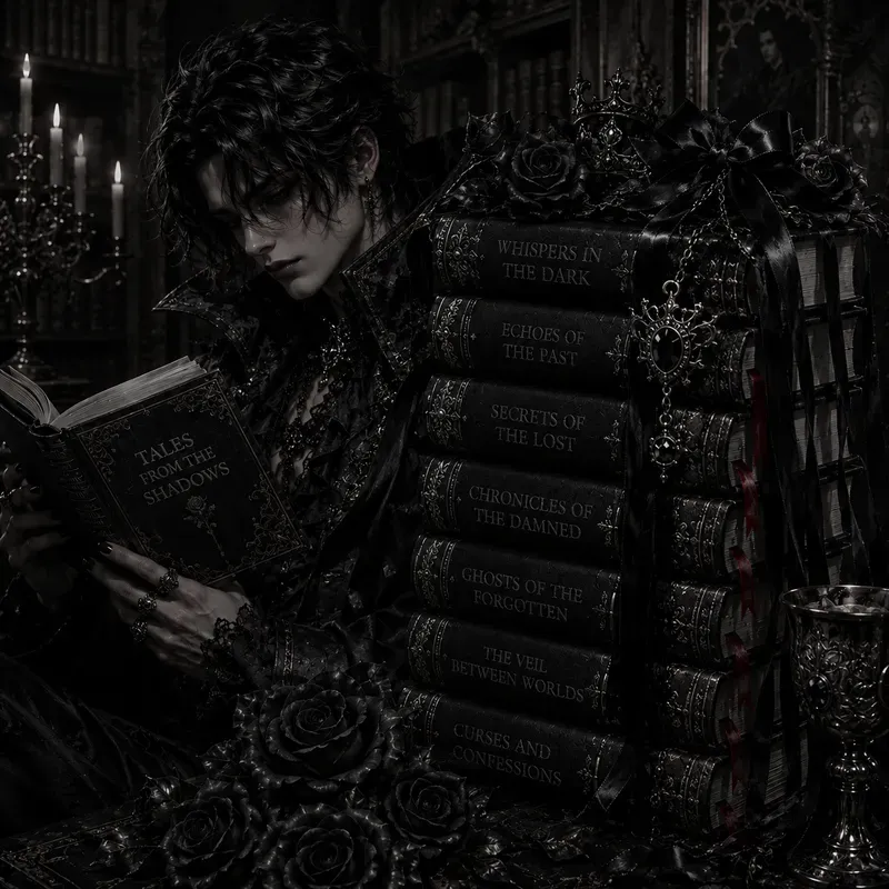 Dark Gothic Book Stack Aesthetics