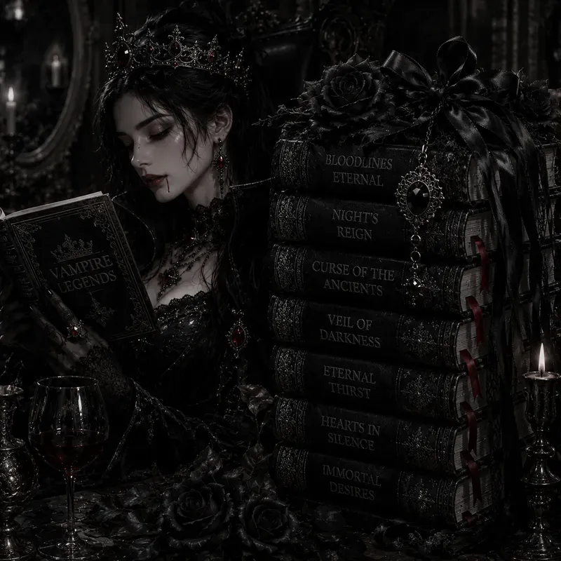 Dark Gothic Book Stack Aesthetics