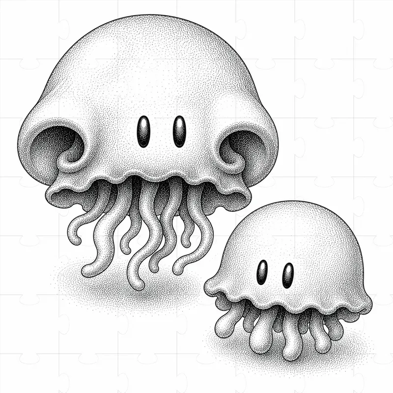 Monochrome Stipple Mascot Characters