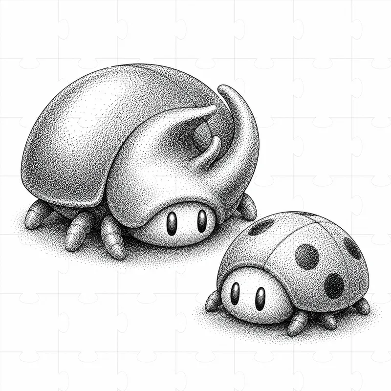 Monochrome Stipple Mascot Characters