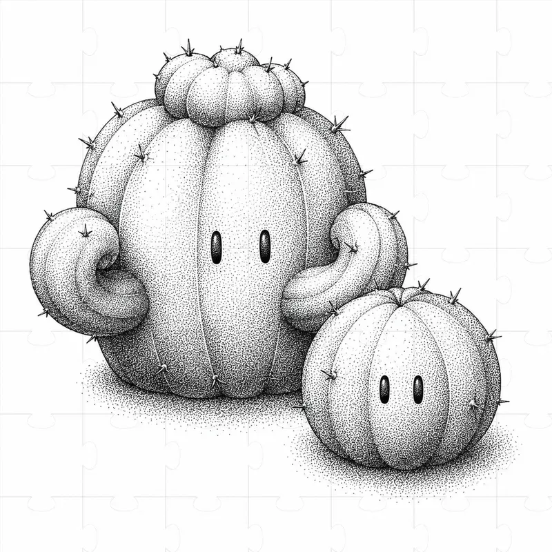 Monochrome Stipple Mascot Characters