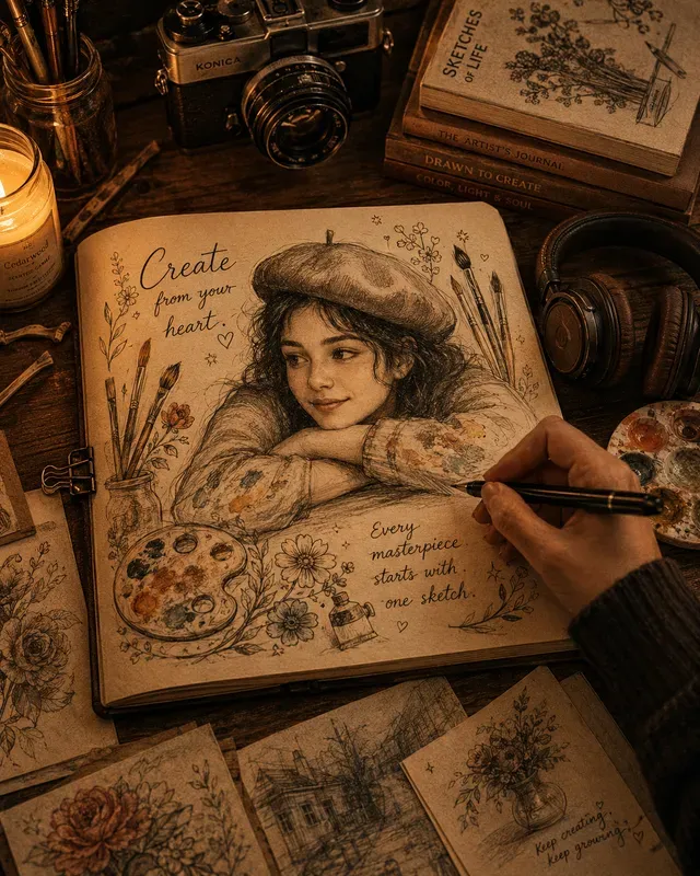 Cozy Sketchbook Portrait Art