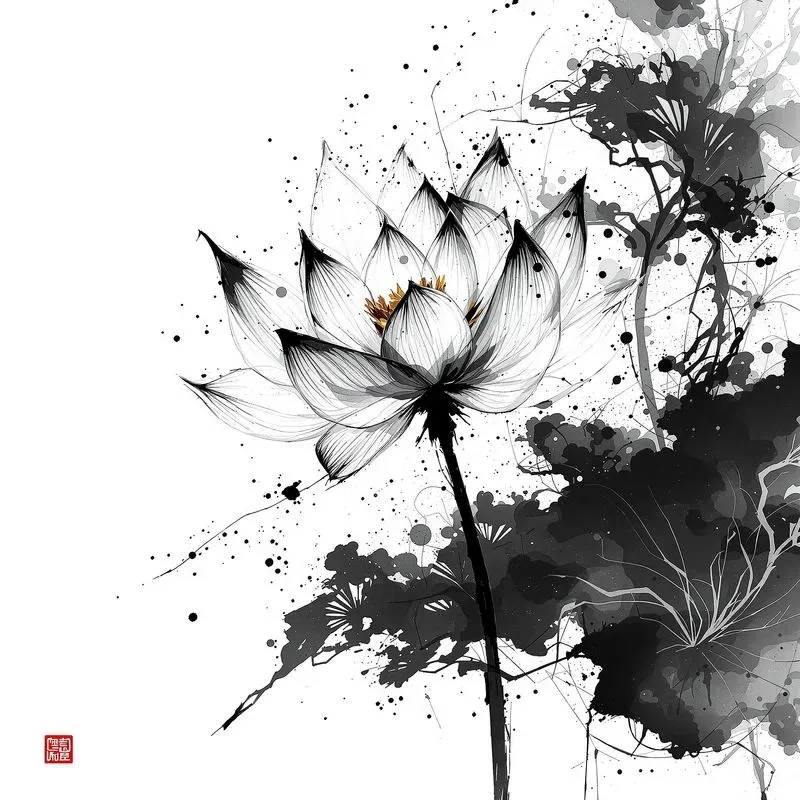 Brush Strokes With Black Ink Drawings