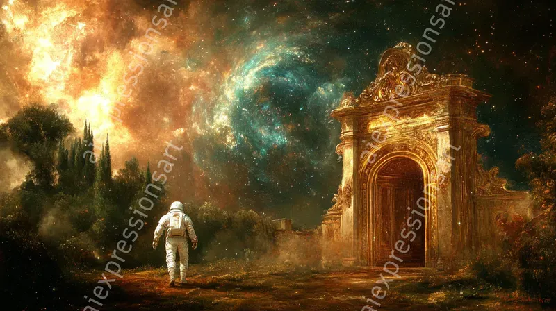 Surreal Cosmic Gateway Oil Paintings