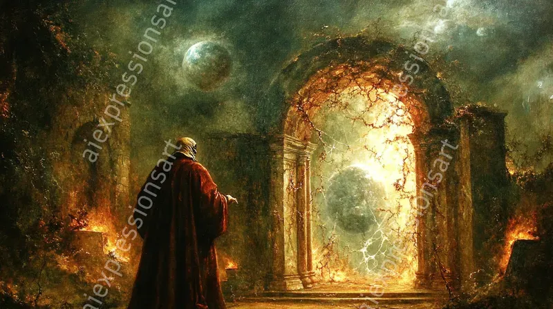 Surreal Cosmic Gateway Oil Paintings