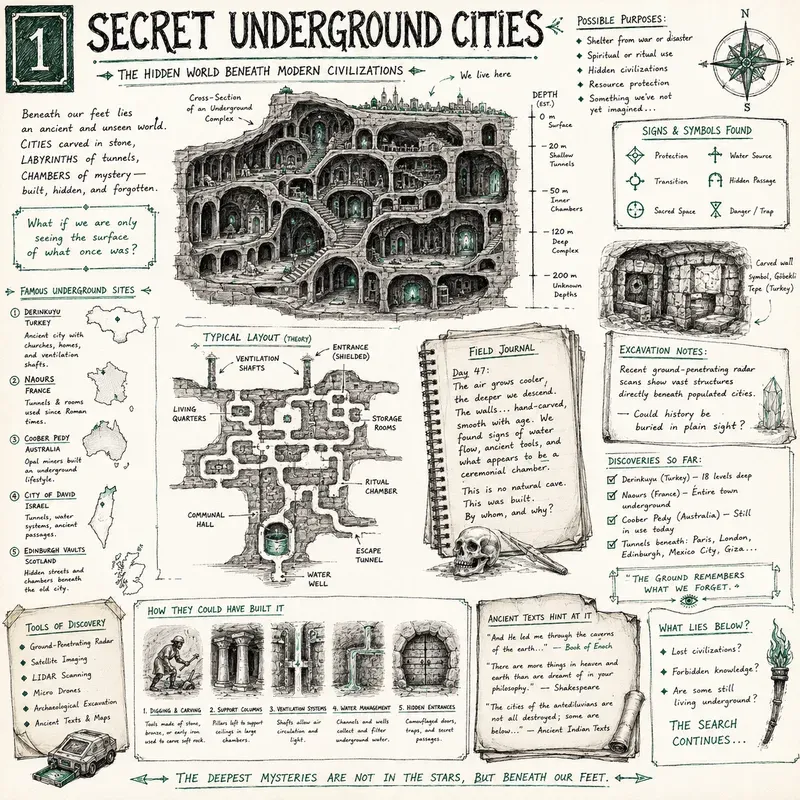 Secret Underground Cities Handdrawn