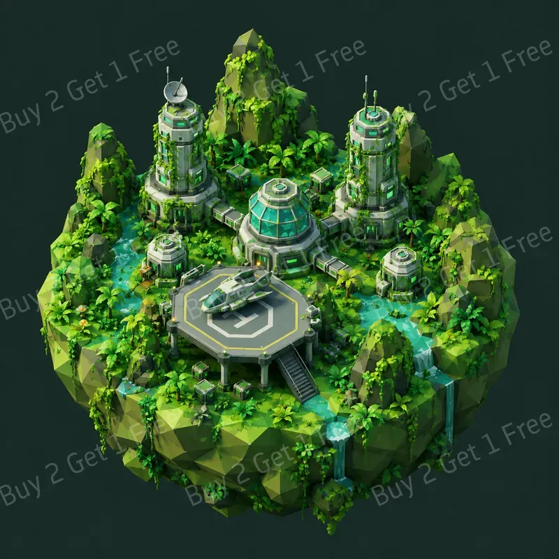 3D Lowpoly Space Colony Dioramas