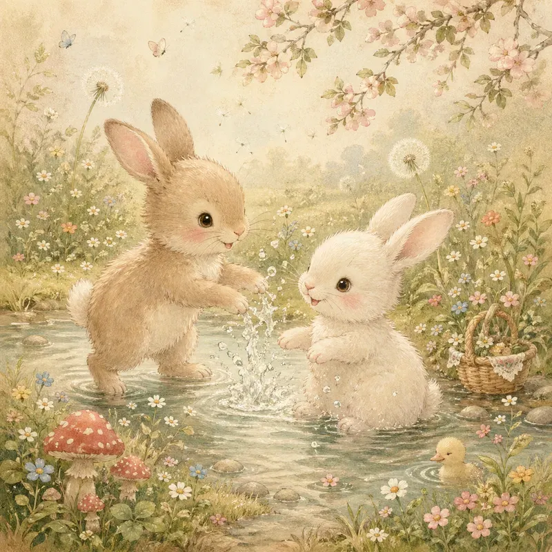 Whimsical Pastel Animal Scene Magic