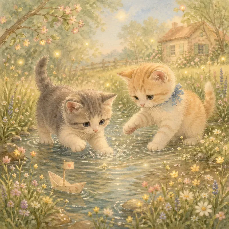 Whimsical Pastel Animal Scene Magic