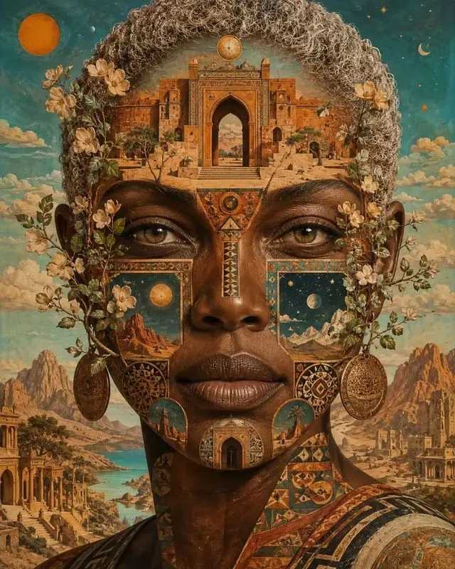 Cosmic Botanical Mosaic Portraits