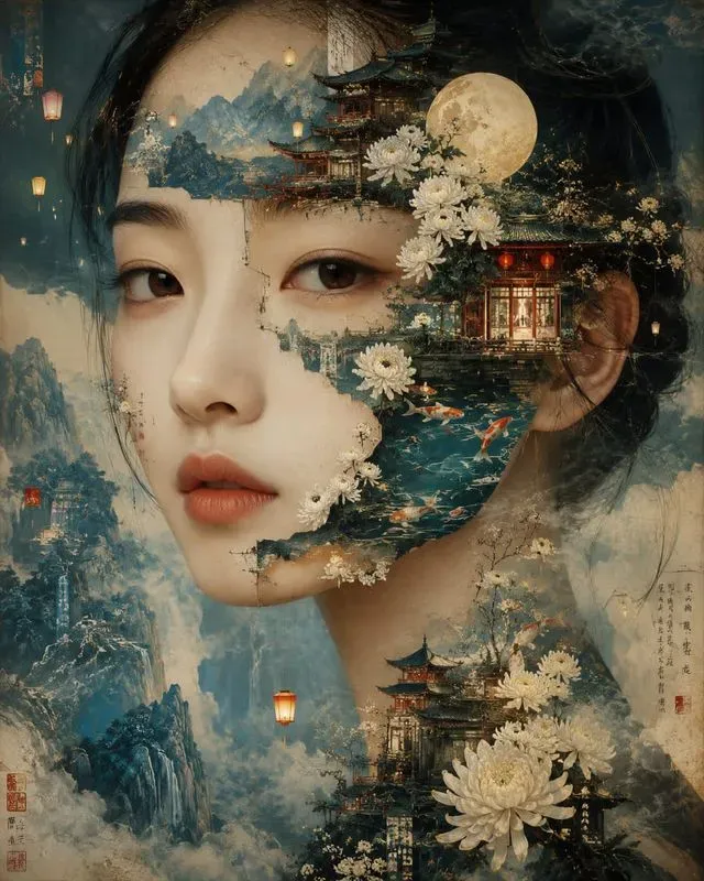 Cosmic Botanical Mosaic Portraits