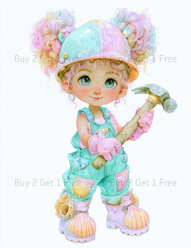 Cute Seaside Builder Girl Clipart