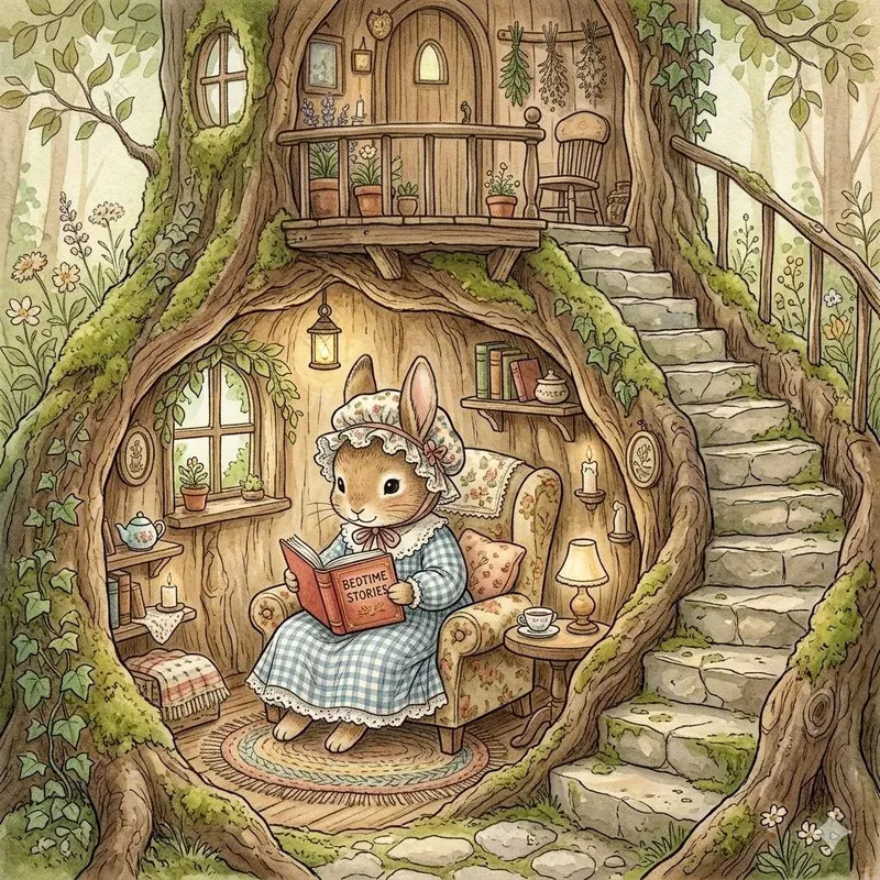 Cozy Vintage Watercolor Storybook Art