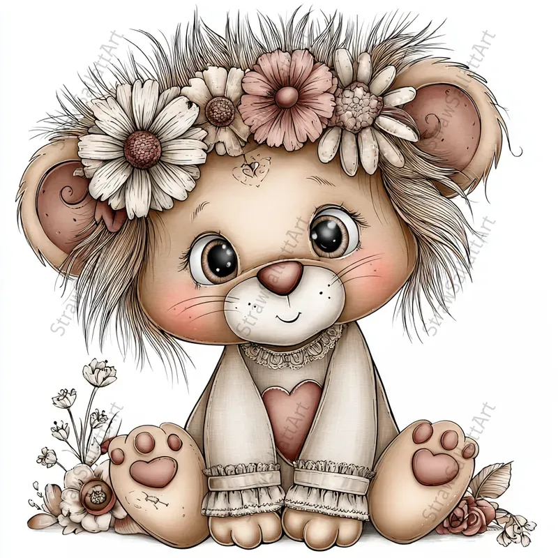 Love Baby Animals Boho Valentine Clipart