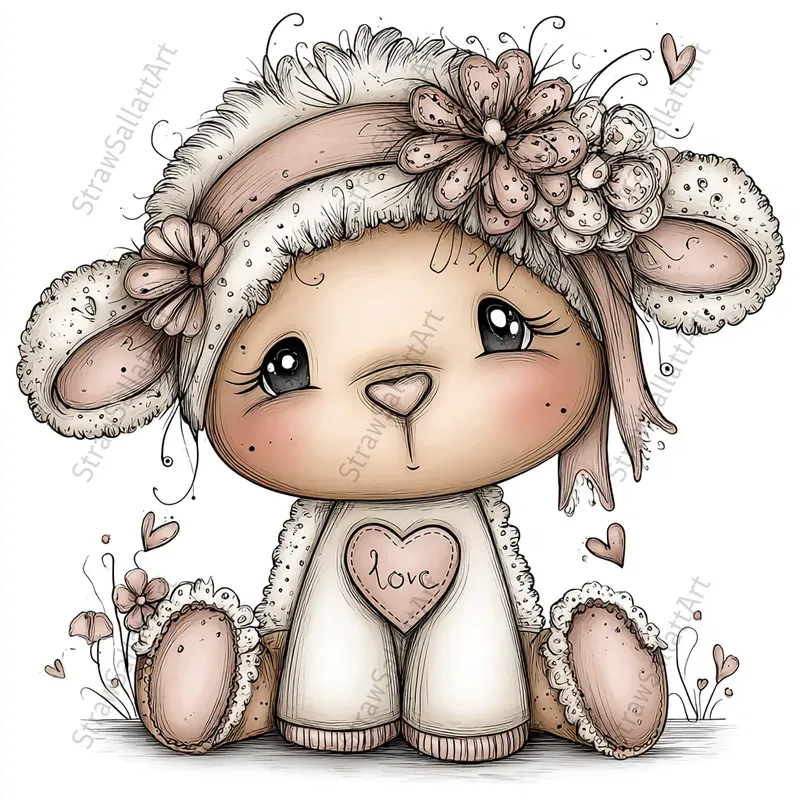 Love Baby Animals Boho Valentine Clipart