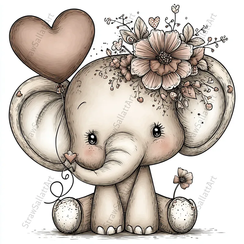 Love Baby Animals Boho Valentine Clipart